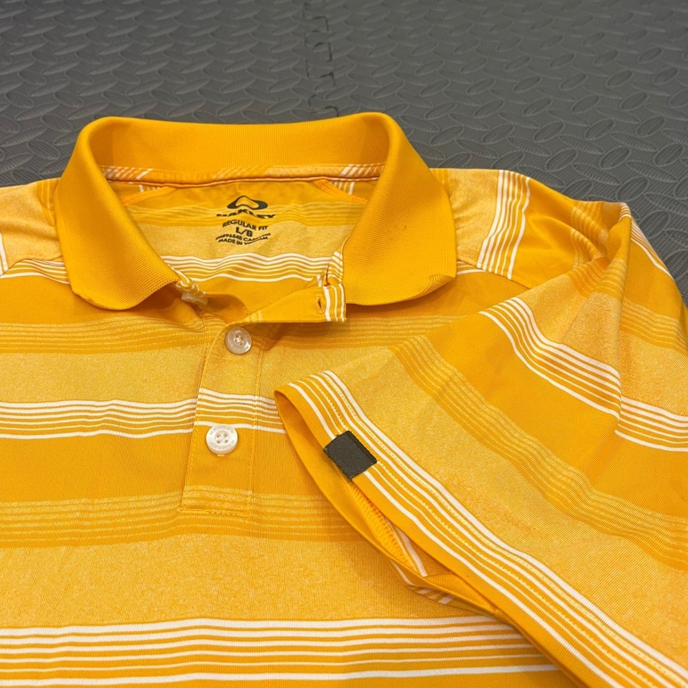 Oakley Polo Shirt Mens L Yellow Striped O-Hydrolix Performance Golf Tee